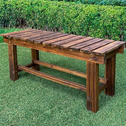 Outdoor Garden Wood Bench, 47.25" Backless Weatherproof Bench Carbonized