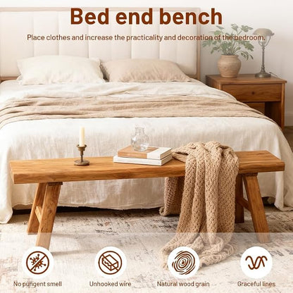 Wood Bench Indoor Farmhouse Skinny Entryway Bench Hallway Foyer with Sturdy | Rustic Indoor Bench End of Bed, Norrow Solid Wood Benches for Bedroom Living Room 31.4 x10.2 inch