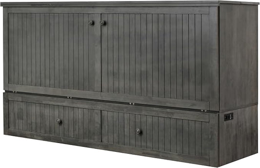 Mega Solutions Murphybedz Tuscany Murphy Cabinet Chest Bed with Charging Station 6 Inch (Galaxy Grey, King)