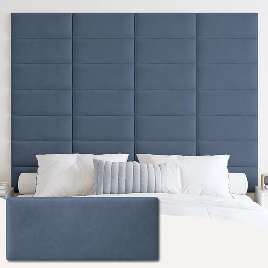 IFNOW Wall Mounted Upholstered Headboard Full, 3D Peel and Stick Soundproof Wall Panels, Reusable and Removable Padded Headboard Leather Bed Headboard, 6 Panels Headboard 9.84" x 23.62", Navy Blue