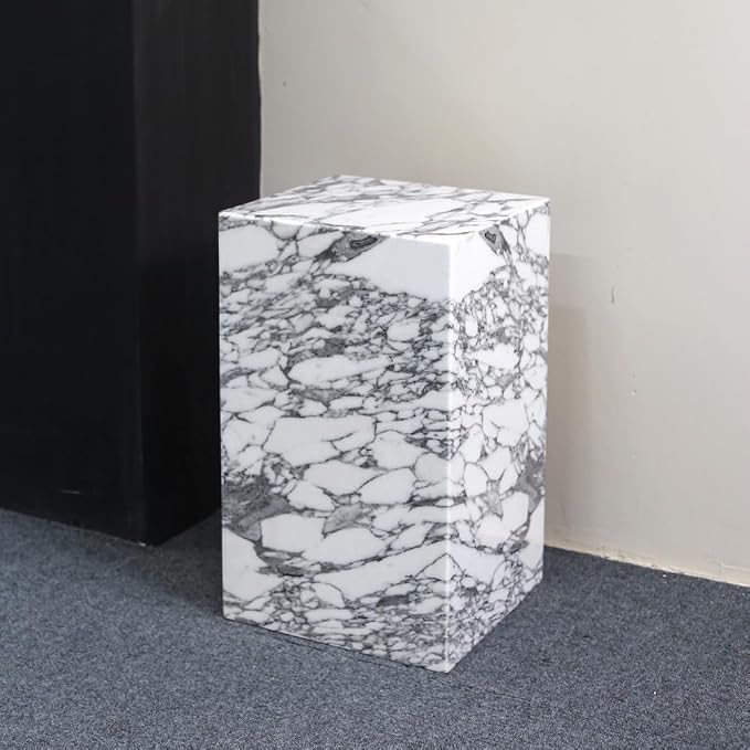 Luxury Marble Side Table,Square End Table for Modern Sofa and Bed, Living Room, Sofa, Bedroom（Arabescato）