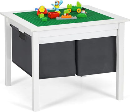 Costzon Kids Table, Children Wooden Activity Table w/Storage Drawers, 2 in 1 Building Block Tabletop for Arts, Crafts, Reading, Preschool, Nursery, Kindergarten, Toddler Table (White)