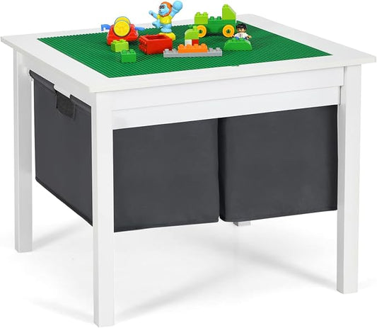 Costzon Kids Table, Children Wooden Activity Table w/Storage Drawers, 2 in 1 Building Block Tabletop for Arts, Crafts, Reading, Preschool, Nursery, Kindergarten, Toddler Table (White)