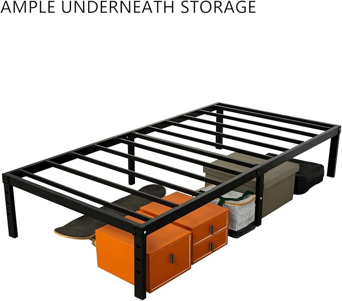 Wulanos Twin Size Bed Frame 18 inches Tall, 3500lbs Heavy Duty Metal Platform with Steel Slats Support, No Box Spring Needed, Sturdy and Noise-Free, Black
