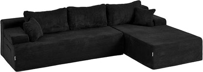 Hobestluk Modular Sectional Sofa Couches L-Shape Couch 3 Seat Modular Sofa Memory Foam Sectional Couches for Living Room, Cloud Couch with Oversized Chaise (Black Corduroy, 108", Right Hand Facing)