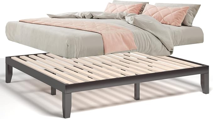 COSTWAY King Size Platform Bed Frame, 14 Inches Solid Rubber Wood Bed Mattress Foundation with Sturdy Slats Support, Easy Assembly Bed Frame for Home Hotel, No Box Spring Needed (Espresso, King)