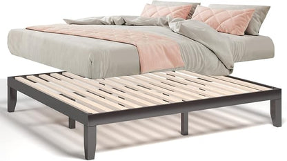 COSTWAY King Size Platform Bed Frame, 14 Inches Solid Rubber Wood Bed Mattress Foundation with Sturdy Slats Support, Easy Assembly Bed Frame for Home Hotel, No Box Spring Needed (Espresso, King)