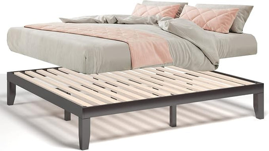 COSTWAY King Size Platform Bed Frame, 14 Inches Solid Rubber Wood Bed Mattress Foundation with Sturdy Slats Support, Easy Assembly Bed Frame for Home Hotel, No Box Spring Needed (Espresso, King)