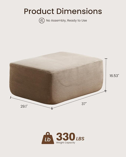 37" Plush Boneless Ottoman, Upholstered Cloud Footrest for Boneless Couch in a Box,Oversize Poufs for Living Room & Bedroom Sofa Ottoman,Comfy Seating with Dense Foam, Camel (Corduroy Fabric)