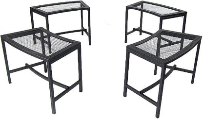 Sunnydaze Mesh Outdoor Curved Bench - Metal Patio Bench Set - Heavy-Duty Outdoor Seats for Backyard or Fire Pit - Black - Set of 4