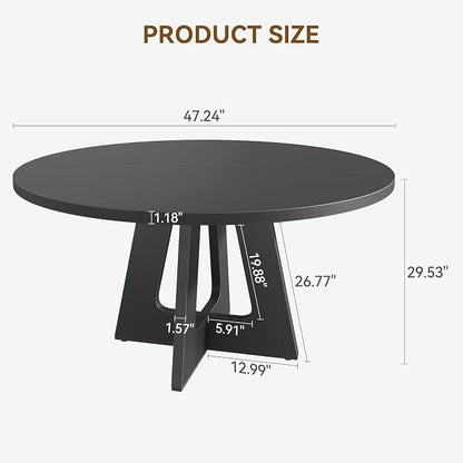 GAOMON 47 Inch Round Dining Table for 4-6 People, Circle Dinner Table with Wooden Cross Pedestal Base, Farmhouse Kitchen Furniture for Dining Room, Living Room, Kitchen (Table Only) - Black