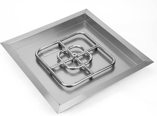 Onlyfire 18 Inch Square Fire Pit Burner Pan with Square Burner Ring – 304 Stainless Steel Drop-in Gas Fire Pit Insert for Natural Gas & Propane, 92,000 BTU, Square Flame Pattern for DIY Fire Table