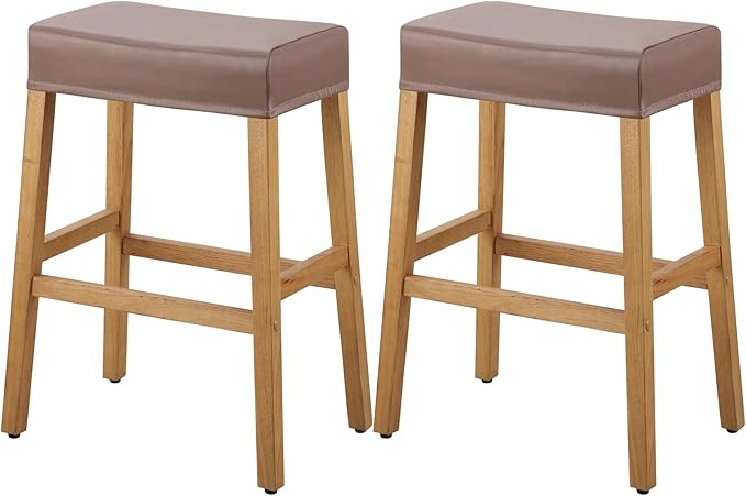 YISUN Stool Covers Rectangle - 2 Pack Stretch Waterproof Saddle Seat Cover Counter Bar Stools Bar Chairs Covers Kitchen Island Chairs Cushion Protector (1, Pu Leather-Chocolate 2PCS)