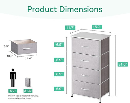 AODK Dresser for Bedroom with 4 Storage Drawers, Small Dressers Chest of Drawers Fabric Dresser with Sturdy Steel Frame, Dressers for Closet with Wood Top, Light Grey