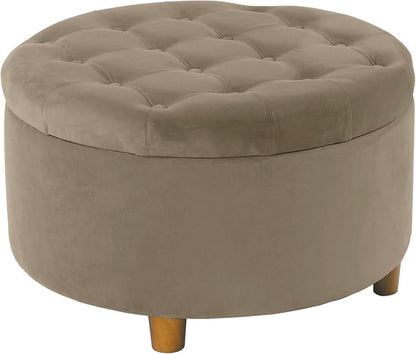 HomePop 28" Button Tufted Velvet Round Storage Ottoman - Fawn Velvet
