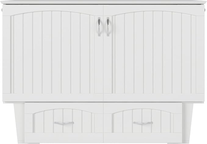 AFI, Nantucket Full Size Murphy Bed Chest with Mattress, Storage Drawer and Built-in USB Charger, White