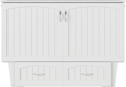 AFI, Nantucket Full Size Murphy Bed Chest with Mattress, Storage Drawer and Built-in USB Charger, White
