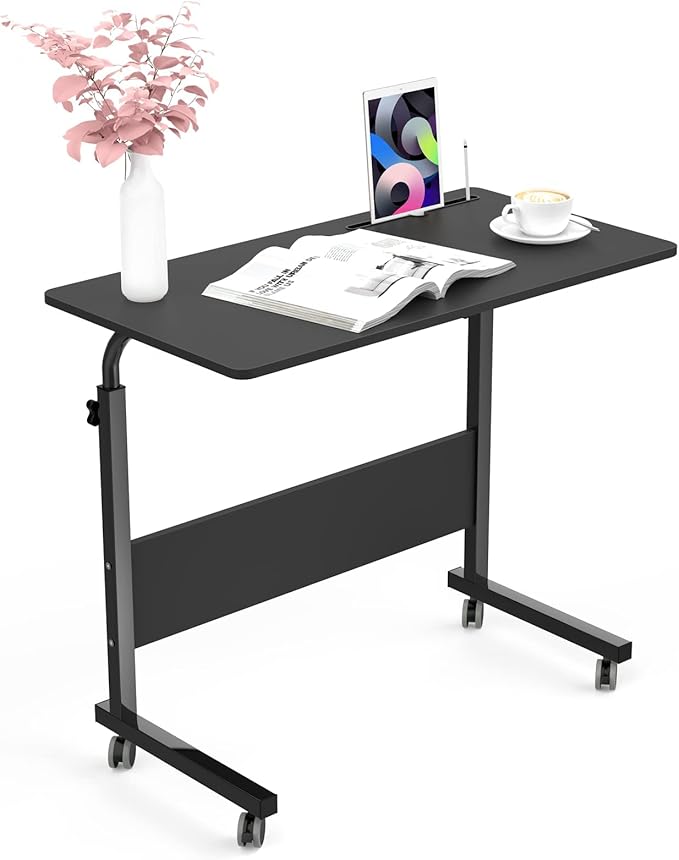 SDHYL Side Table Living Room, 31.5 inches Laptop Desk, Adjustable Work Stand Mobile Side Desk, Portable Workstation Student Desk Small Snack Table, Black