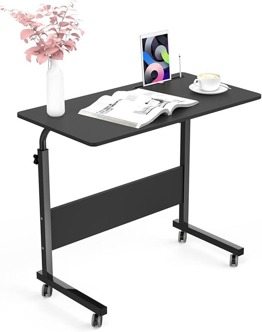 SDHYL Side Table Living Room, 31.5 inches Laptop Desk, Adjustable Work Stand Mobile Side Desk, Portable Workstation Student Desk Small Snack Table, Black