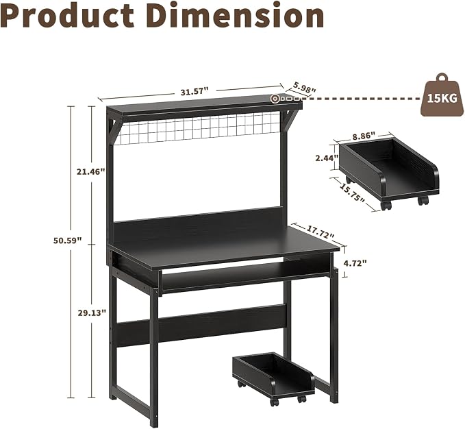 ALISENED 31.5" Small Computer Desk with Hutch, Office Desk Study Table Writing Desk Workstation PC Table for Home Office, Space Saving Design