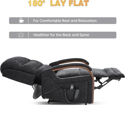 Trustyue Power Lift Recliner Chair, 180° Lay Flat Recliner, Lift Chair with Massage and Heat, Standing Assistance, Living Room Chair for Elderly People Chenille, Black