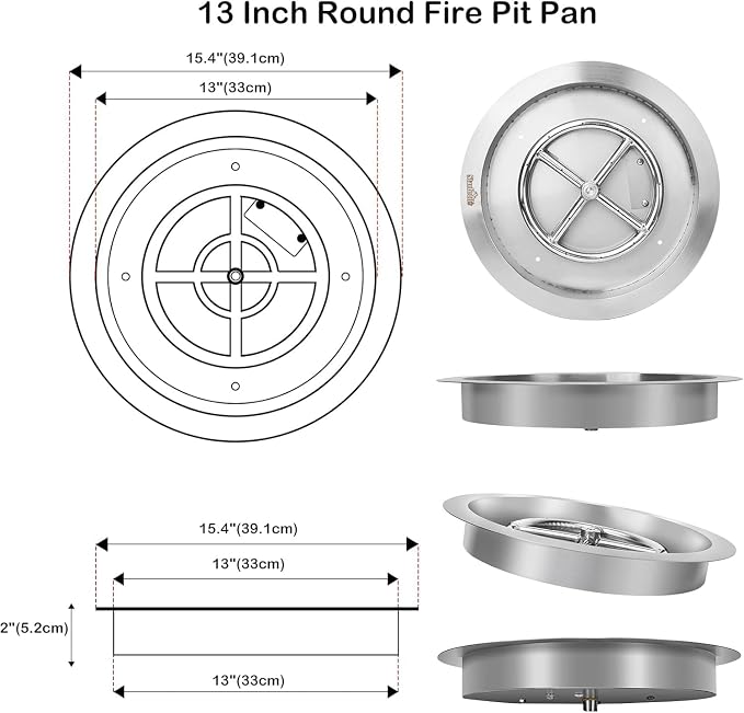 Stanbroil 13-Inch Drop-in Fire Pit Burner Pan, Round Fire Pit Insert for Propane & Natural Gas DIY Fire Table, Stainless Steel Firepit, BTU 88,000 Max
