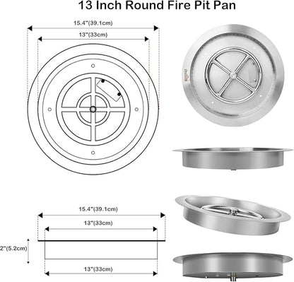 Stanbroil 13-Inch Drop-in Fire Pit Burner Pan, Round Fire Pit Insert for Propane & Natural Gas DIY Fire Table, Stainless Steel Firepit, BTU 88,000 Max