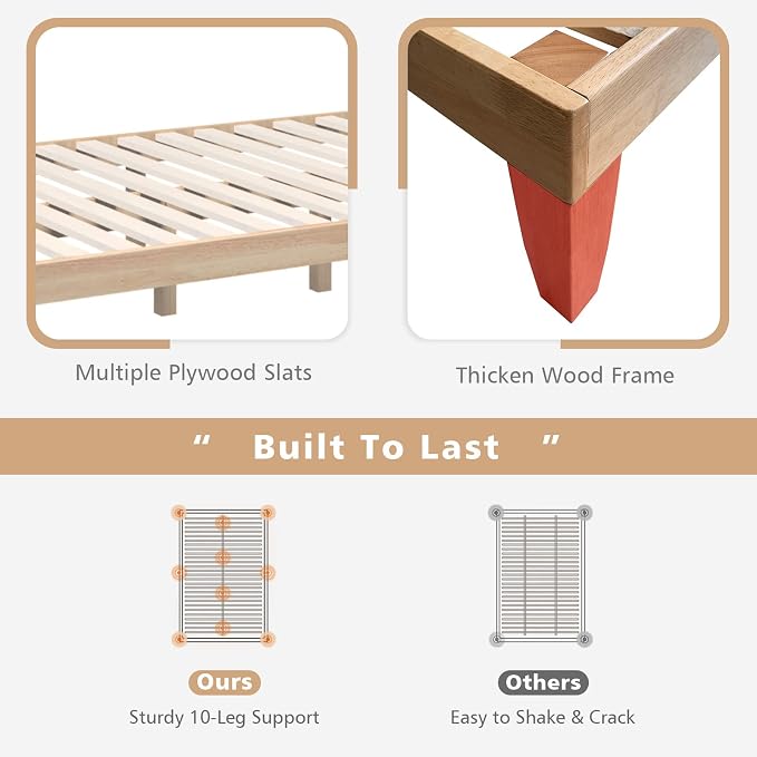 COSTWAY Full Size Wood Platform Bed Frame, 14 Inches Solid Rubber Wood Bed Mattress Foundation with Sturdy Slats Support, Easy Assembly Bed Frame for Home Hotel, No Box Spring Needed (Natural, Full)