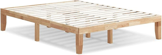 KOMFOTT 14 Inches Wood Platform Bed Frame Queen Size, Wooden Mattress Foundation with Rubber Wood Frame, Strong Wooden Slats Support, No Box Spring Needed, Bed Frame (Natural)