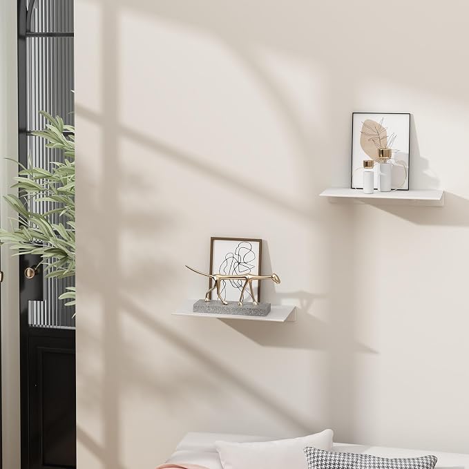 Danpoo 8 inch White Small Floating Shelves for Wall Organizer & Storage, Mini Display Shelves, Metal Wall Shelves for Bathroom, Living Room, Kitchen, Bedroom(2-Pack)