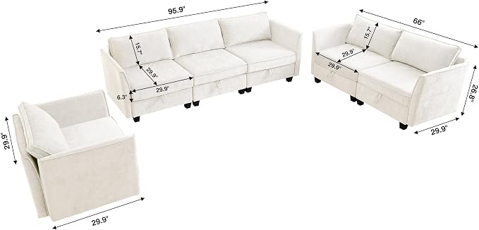 ORRD 3 Piece Modular Sectional Sofa Set, Convertible Couch with Storage, Sofa Modular for Living Room, Office (Beige)