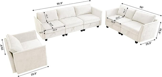 ORRD 3 Piece Modular Sectional Sofa Set, Convertible Couch with Storage, Sofa Modular for Living Room, Office (Beige)
