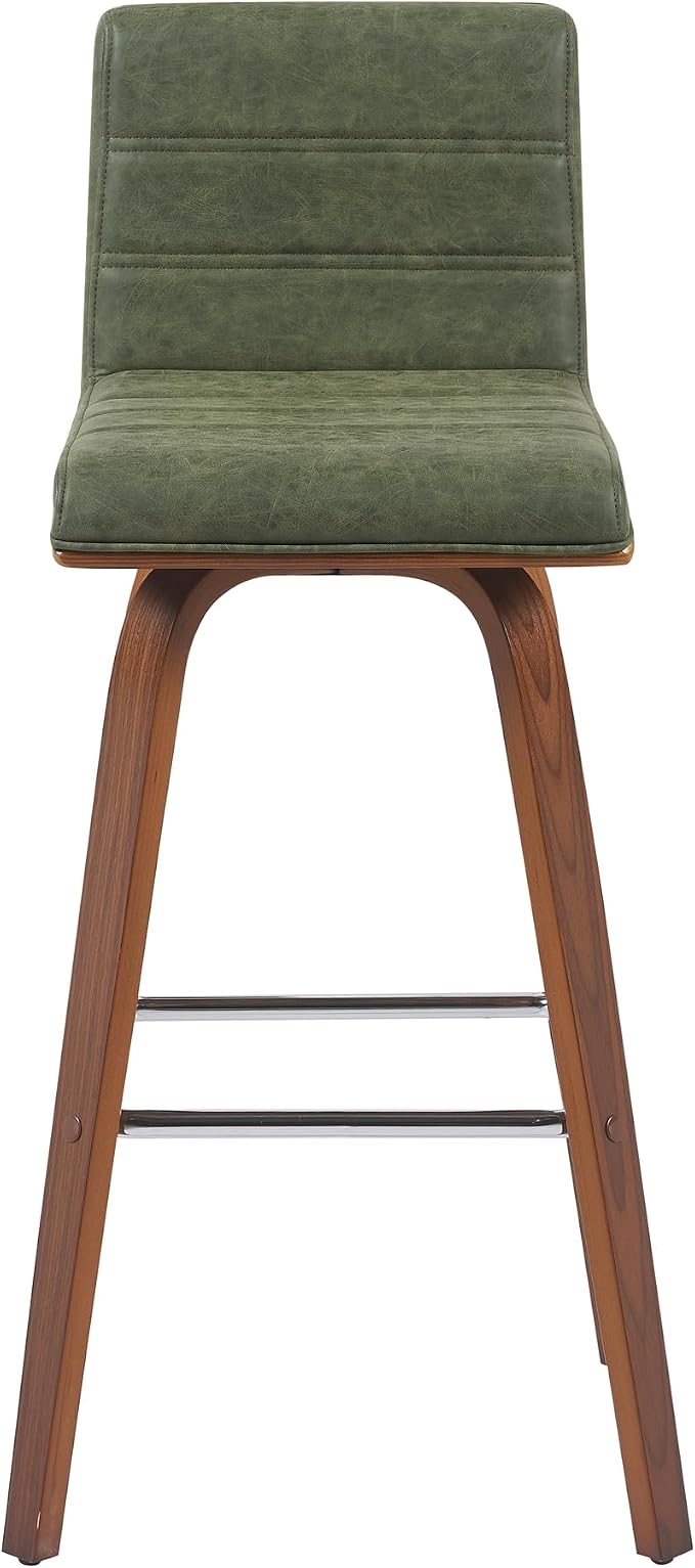 Vienna Modern Swivel Bar Height Stool with Vintage Green Upholstered Seat and Walnut Finished Wood Frame Set of 4