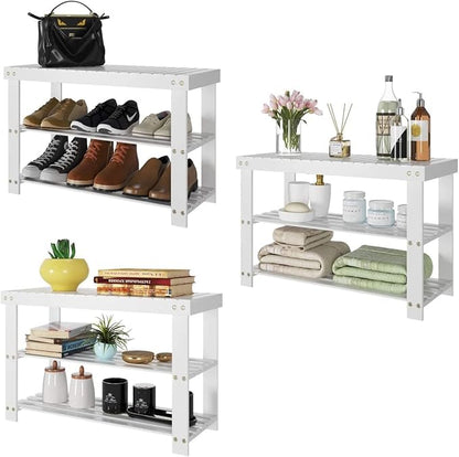 Shoe Rack Shoe Rack Bench 3 Tier Bamboo Shoe Organizer Entryway Bench for Shoe Cubby Entry Bench Bathroom Bench Entryway Organizer Shoe Rack for Closet