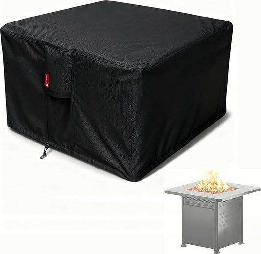 SheeChung Fire Pit Cover Square 30"L x 30"W x 24"H,Heavy Duty 600D Waterproof Outdoor Firepit Cover,Fits for 26/28/30 Inch Propane Fire Pit Table,Gas Fire Pit Table Covers with Drawstring,Air Vents