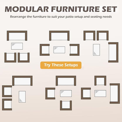 FDW | 4-Piece Patio Furniture Set | Gray & Blue | Outdoor Wicker Furniture with Coffee Table | Modern Rattan Chairs Conversation Set | Outdoor Seating | Weather-Resistant | for Porch, Garden, Lawn