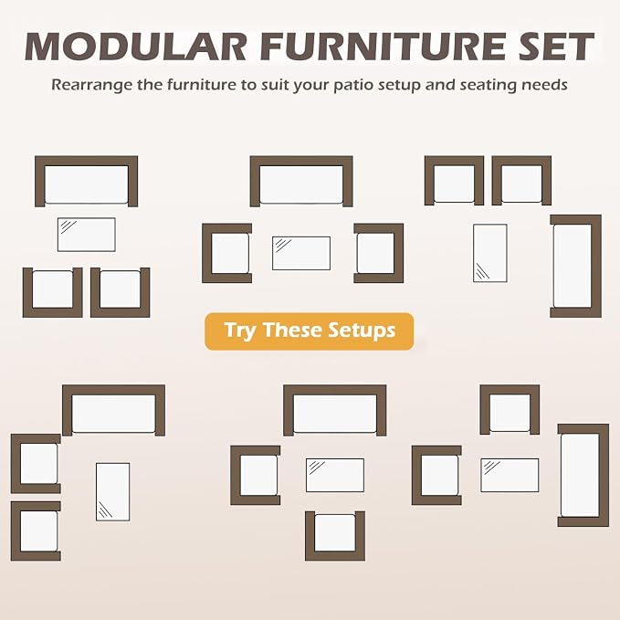 FDW | 4-Piece Patio Furniture Set | Brown & Blue | Outdoor Wicker Furniture with Coffee Table | Modern Rattan Chairs Conversation Set | Outdoor Seating | Weather-Resistant | for Porch, Garden, Lawn