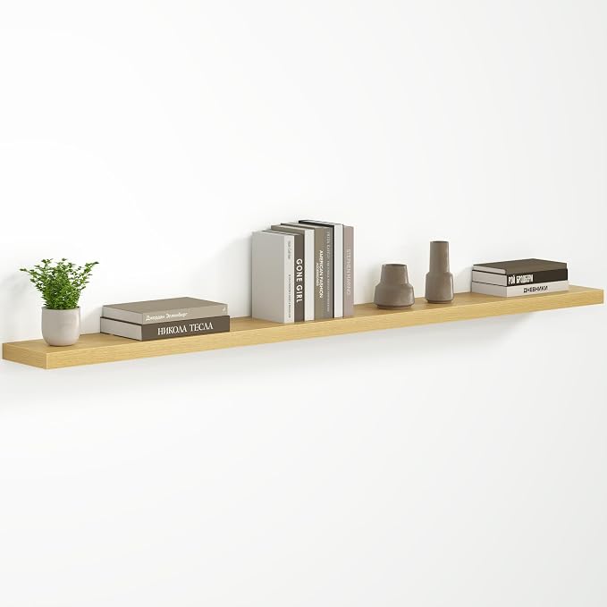Fun Memories 72 Inch Floating Shelves - Fireplace Mantel Shelf - Deep Wall Mounted Wood Storage Shelf for Bedroom, Kitchen, Farmhouse - 1 Pack, Oak