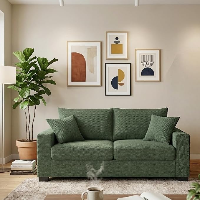 Ball & Cast 69" Loveseat Sofa, Modern Love Seat Couches for Living Room,Upholstered 2 Seater Small Couch with Throw Pillows for Bedroom,Apartment,Office,Easy Assembly,Dark Green