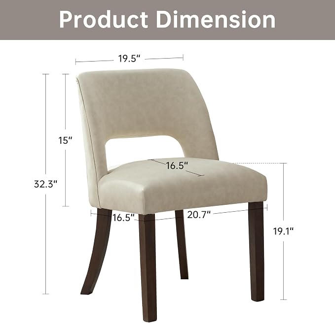 VKNOW Modern Dining Chairs Set of 4 with Rubberwood Legs, Beige | Faux Leather, Curved Back, For family, Kitchen Dining RoomRestaurant Reception Room, No wobble, 80% pre-installed