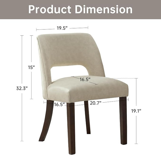 VKNOW Modern Dining Chairs Set of 4 with Rubberwood Legs, Beige | Faux Leather, Curved Back, For family, Kitchen Dining RoomRestaurant Reception Room, No wobble, 80% pre-installed