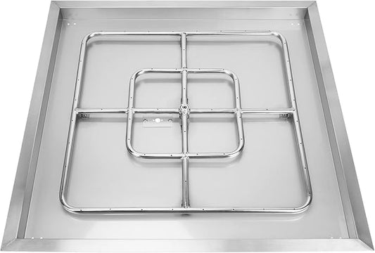Onlyfire 36 Inch Square Fire Pit Burner Pan with Square Burner Ring – 304 Stainless Steel Drop-in Gas Fire Pit Insert for Natural Gas & Propane, 435,000 BTU, Square Flame Pattern for DIY Fire Table
