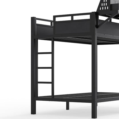 Bellemave Bunk Bed Twin XL Over Twin XL，Metal Bunk beds with Storage Shelves USB Ports and LED Lights, Black
