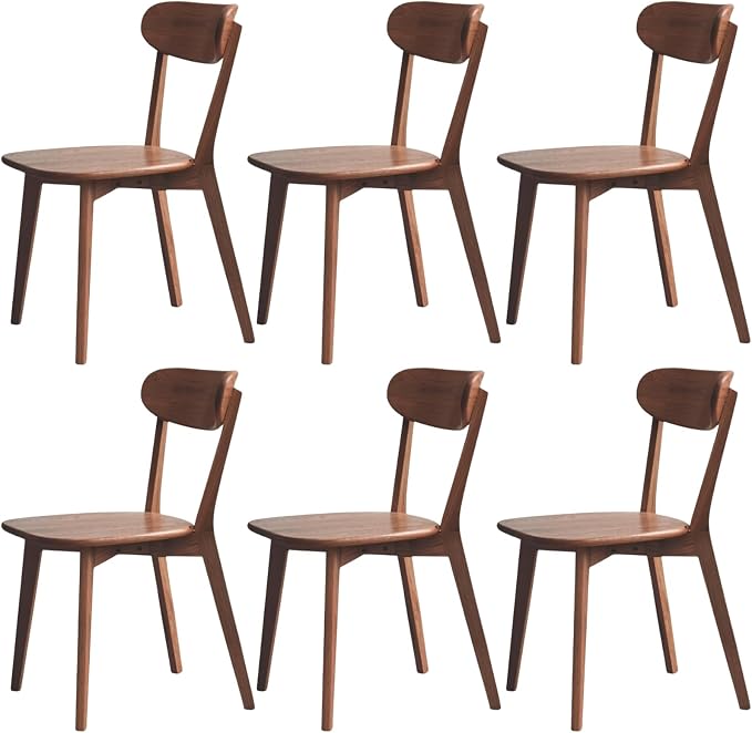 100% Solid Wood Dining Chairs,Mid Century Modern Dining Chairs with Rounded Backrest,Kitchen,Dining Room Chairs Set of 1/2/4 (6, Walnut Color)