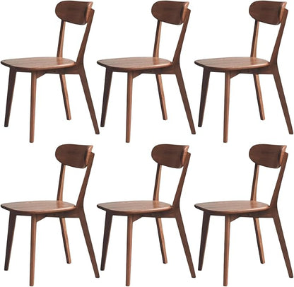 100% Solid Wood Dining Chairs,Mid Century Modern Dining Chairs with Rounded Backrest,Kitchen,Dining Room Chairs Set of 1/2/4 (6, Walnut Color)