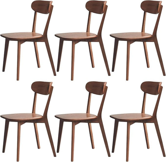100% Solid Wood Dining Chairs,Mid Century Modern Dining Chairs with Rounded Backrest,Kitchen,Dining Room Chairs Set of 1/2/4 (6, Walnut Color)