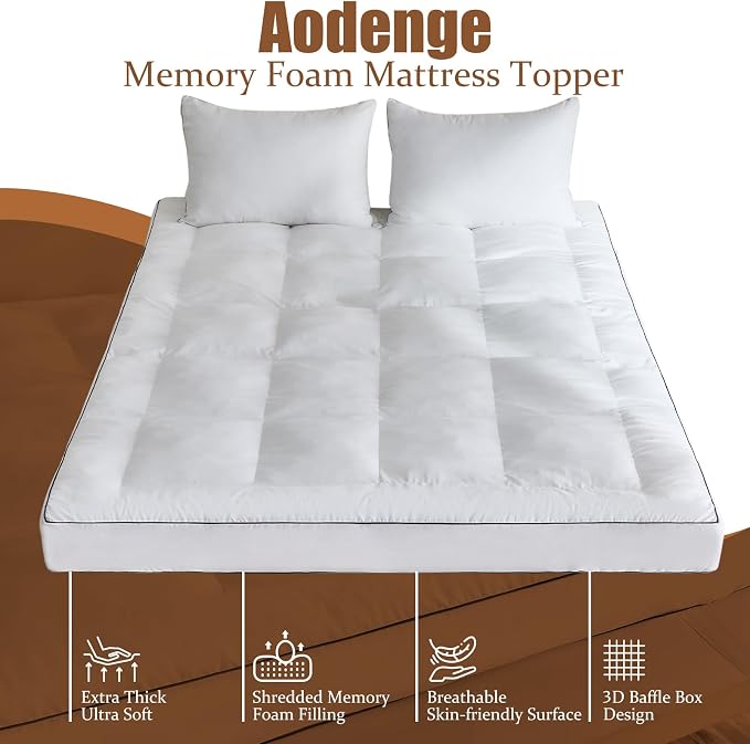 4 Inch Memory Foam Mattress Topper Queen Size for Back Pain Relief, Extra Soft Pillow Top Mattress Topper, 2000GSM Fluffy Shredded Memory Foam Filled, 80 * 60 * 4in
