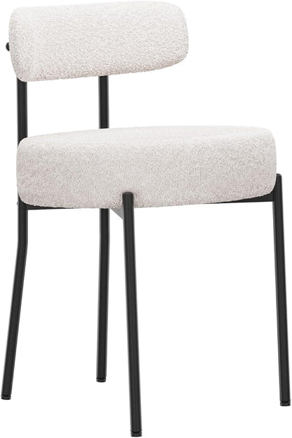 DYHOME White Boucle Dining Chairs Set of 6, Mid Century Modern Dining Room Chairs with Curved Backrest, Upholstered Kitchen Chairs with Black Metal Legs