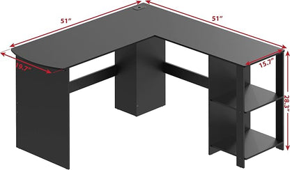 SHW 51 x 51 Inches L-Shaped Home Office Wood Corner Desk wtih Storage, Black