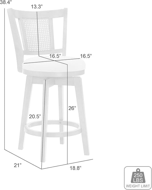 Armen Living Isla 26 in. Amber Glow Counter Height Rubberwood Swivel Barstool with Ivory Fabric Seat